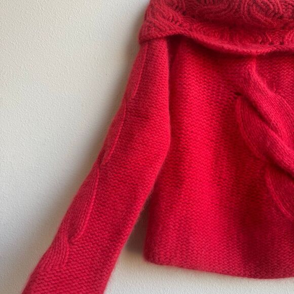 Vintage 2 Sisters Angora Fuzzy Fluffy Off The Shoulder Red Sweater Size Medium - Picture 2 of 5